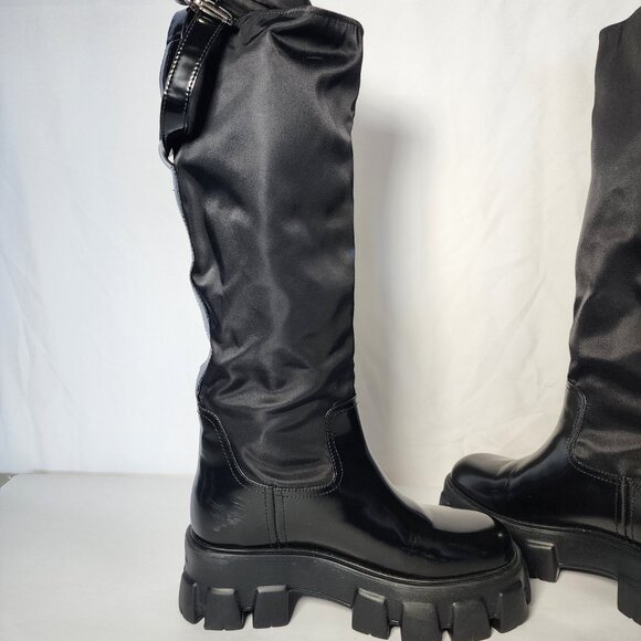 Prada Tall Leather Riding Boots - Black, Size 38, Mid-Heel Block Heel, Round Toe - Picture 8 of 16